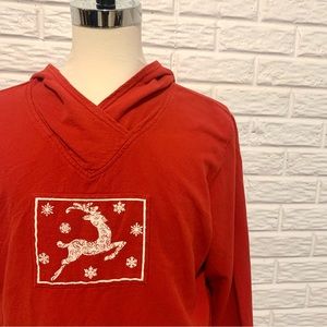 byTaylor Red Linen Hoodie with White Reindeer
